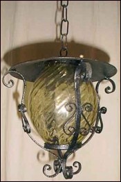 French Country Lantern Glass Iron Tole 1950