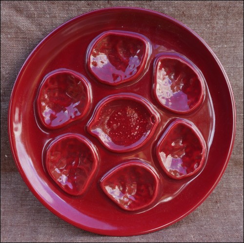 Burgundy Red Oyster Plate French Faience Niderviller 60's