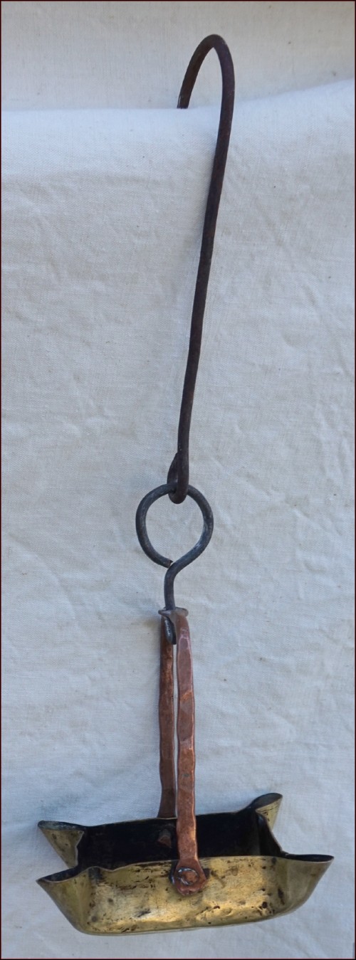 Hanging Oil Lamp Brass Copper Iron 4 Wicks 19th C