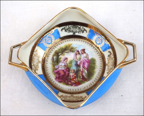 Grape Harvest Scene Blue Gilt Royal Epiag Czech Porcelain Dish