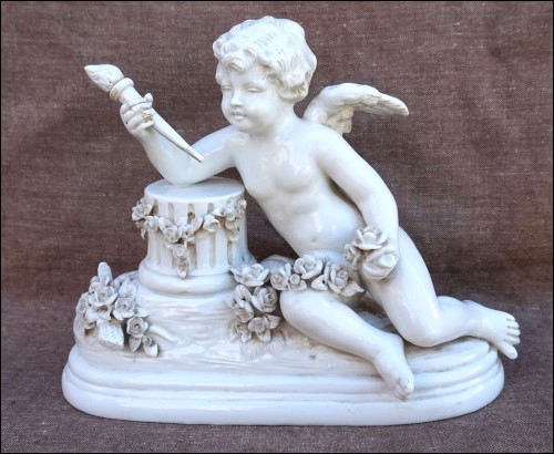 Cherub with Torch Statue F Kessler Putti CapoDiMonte Porcelain 1880