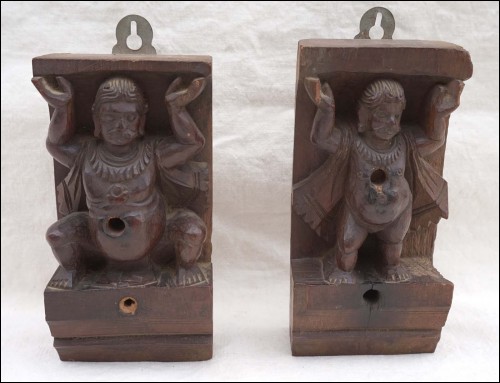 Bali Java Indonesia Wood Carved Paire Figural Element 19th C