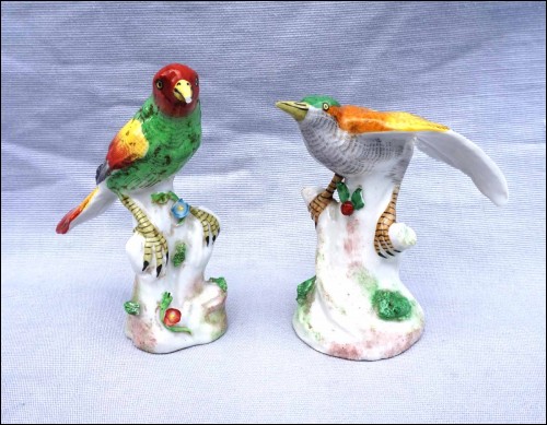 R Bloch Paris Hand Painted Porcelain Bird on Tree Pair Figurines