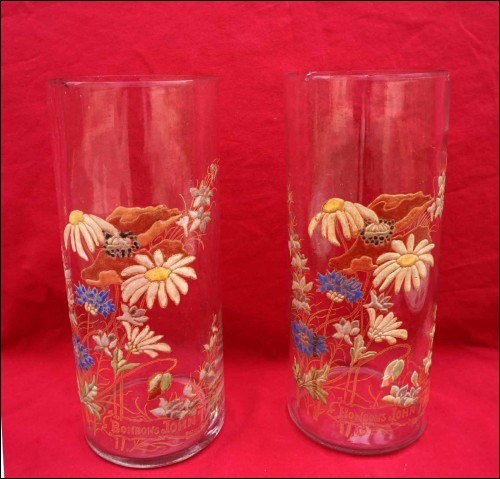 LEGRAS French Art Nouveau Enameled Glass Pair Vases John Tavernier Candy 1900