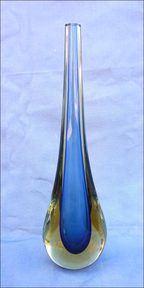 Flavio Poli Murano Seguso Blue Gold Tear Drop Vase Sommerso 60's