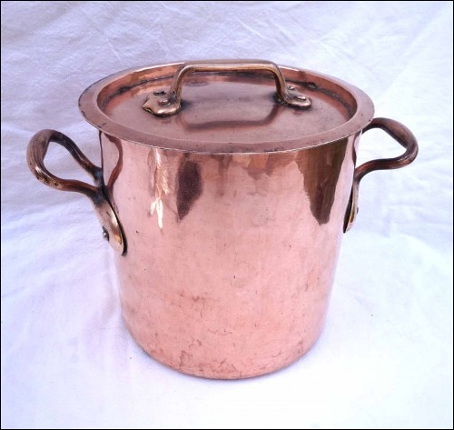 Copper Stock Pot Dovetailed Hammered Tined Stamped 20 Ø 8