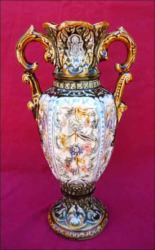 Victorian Alhambrian English Majolica Art Nouveau Vase Staffordshire