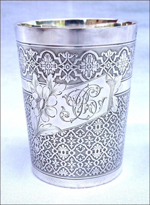 Guilloche Sterling Silver 950 Beaker Cup Mono RC 1890 100gr