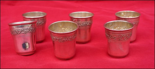 Sterling Silver 6 Shot Cordial Cup Set L Gautier Paris 1900's 