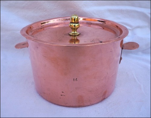 Cookware Tin Lined Copper Souffle Cake Charlotte Pudding Mold Lidded Pan Pot