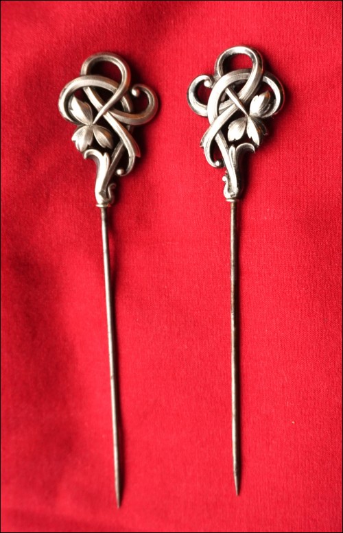 Art Nouveau Christofle Sterling Silver Pair Hat Pin 1900's