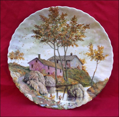 LIMOGES France House River Hand Painted Porcelain Plate Early 20th C