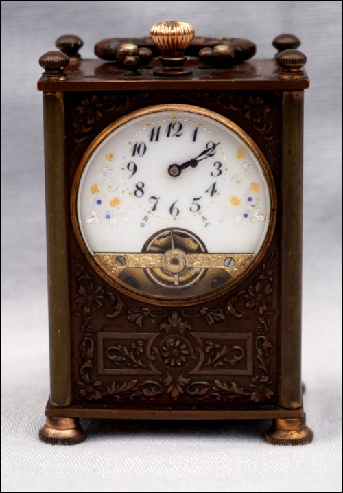 HEBDOMAS Swiss Carriage Clock 8 Days Movement Bronze Case 1900