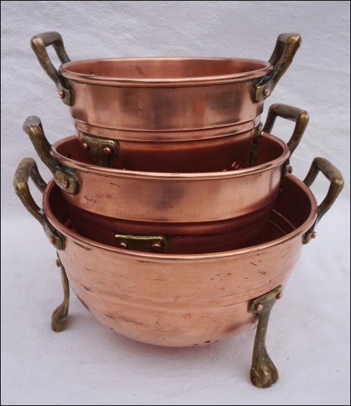 Copper Brass 3 Footed Small Colander Sieve Strainer Set