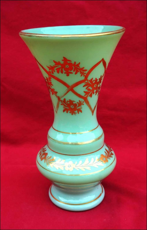 French Victorian Gilt Green Opaline Vase 1860