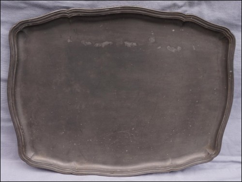 Provincial Serving Tray Louis XV Style Pewter Vintage Signed