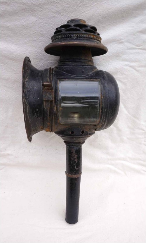 Antique Carriage Cab Lamp Lantern Candle Holder Brass Tole Beveled Glass