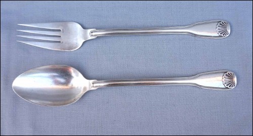 ERCUIS Shell Coquille Model Serving Set Fork Spoon Louis XV Style Silver Plate