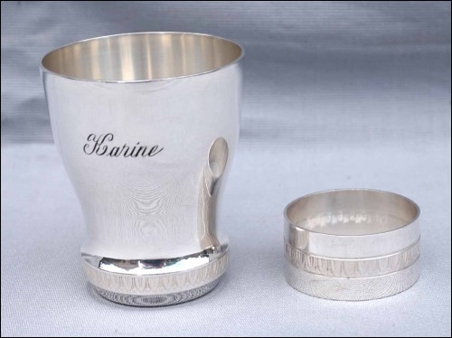 Silver Plate Cup Beaker Napkin Ring Baptismal Set Karine Mint