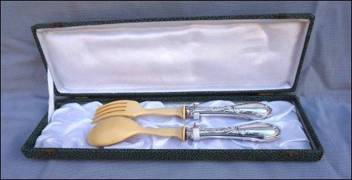 German 800 Silver Salad Serving Set Koch & Bergfeld Mono BM Boxed 1900