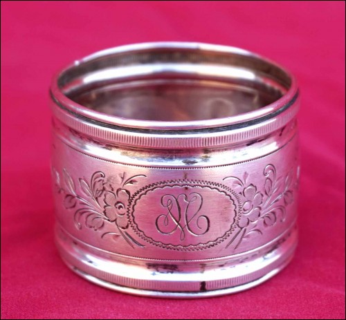 German Engraved Sterling Silver Napkin Ring Mono X V 1920's