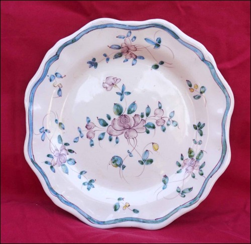 Provence Scalloped Plate Hand Painted Faience Flowers Marseille? 19th C