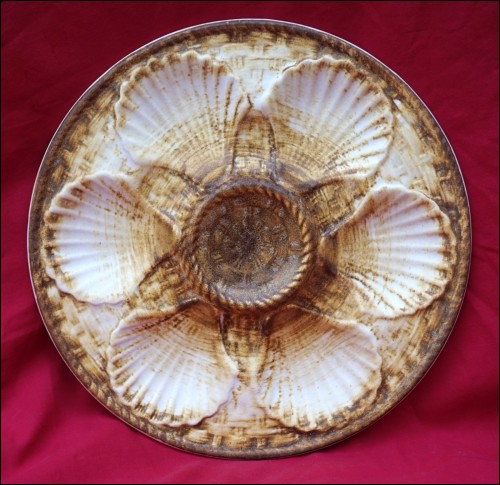 Oyster Plate Faience Brown Basketweave Longchamp 1970