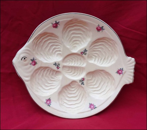 Rare UMS Majolica Oyster Plate Fish 1935 Art Deco Czechoslovakia