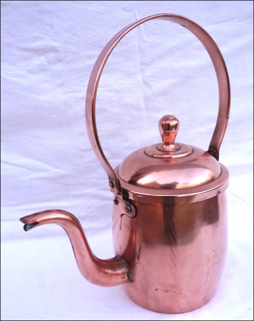 Vintage English Tined Solid Copper Tea Kettle Tea Pot 3Qt