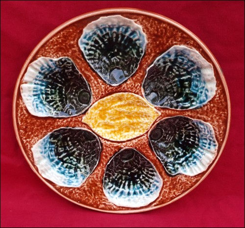 Oyster Plate Salins Hand Painted Faience Granite 1900's M