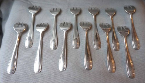 Art Deco Silverplate 12 Oyster Forks Set C Duchene Paris