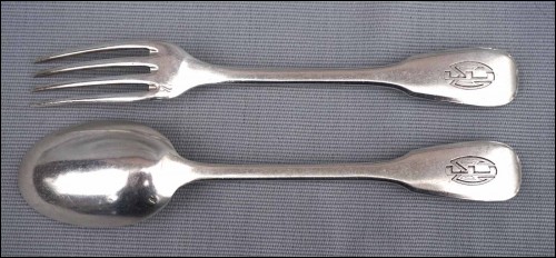 Sterling Silver Child's Set Fork Spoon Mono EM 1950 102gr