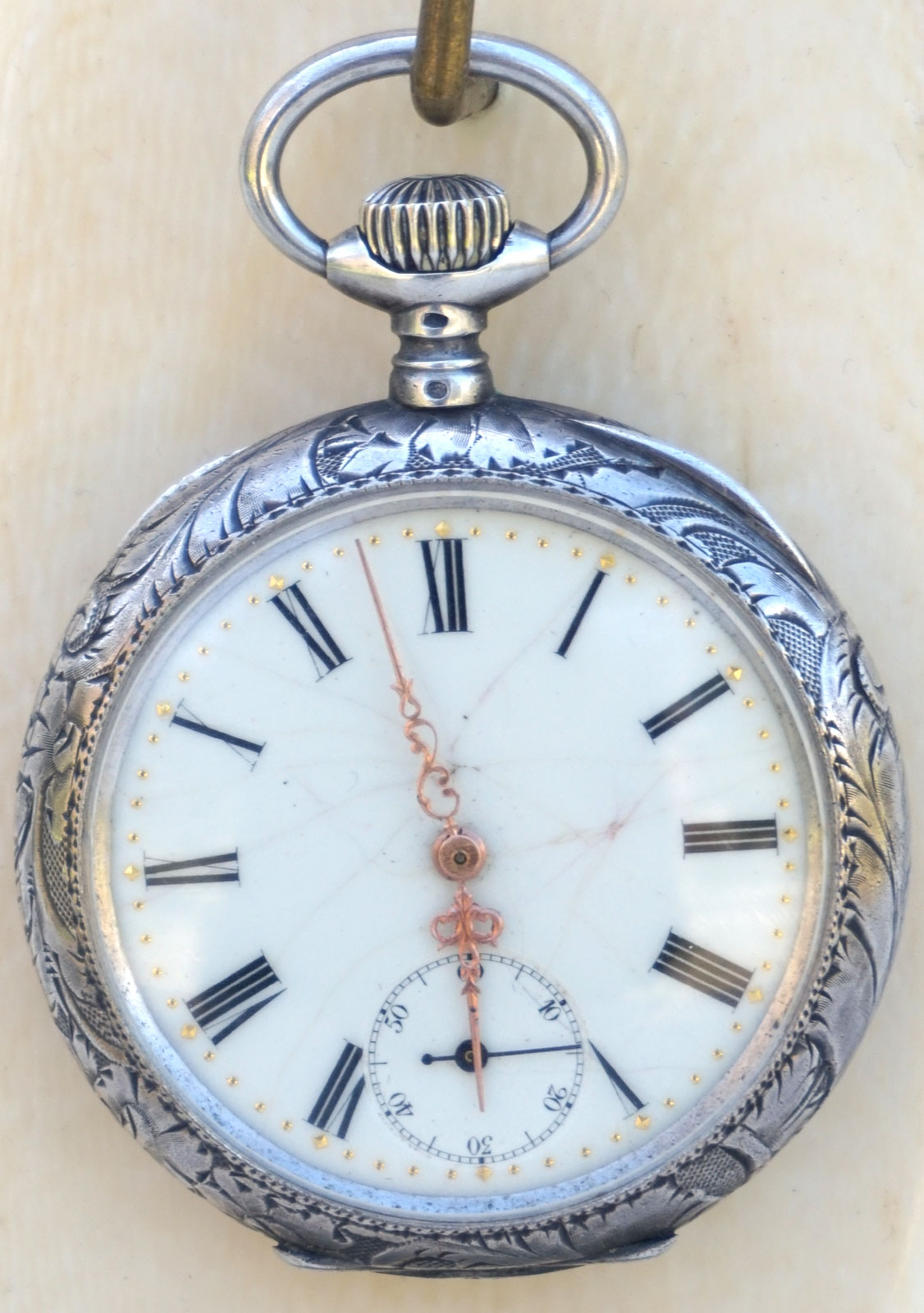 TAVANNES WATCH CO Pocket Watch Swiss Sterling Silver Case Mono LC 1899 ...