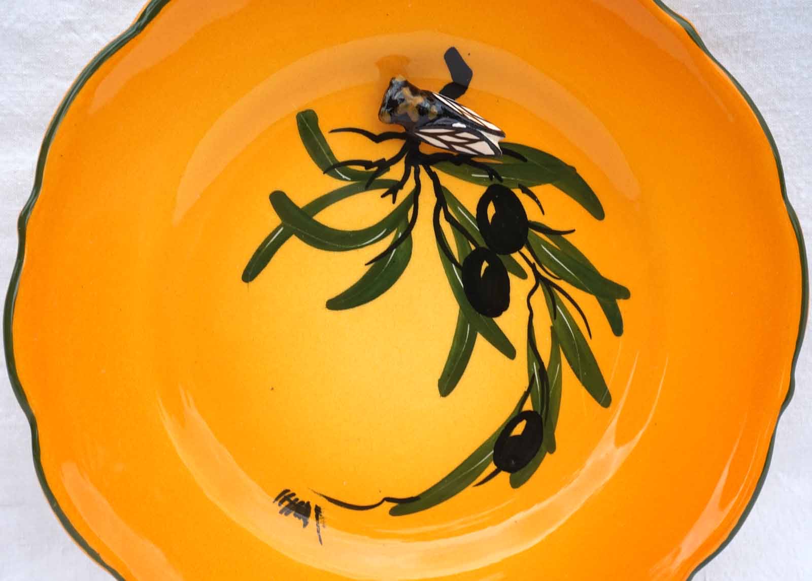 Vintage VALLAURIS French Cadida Olive Branch Plate Hand Painted Relief