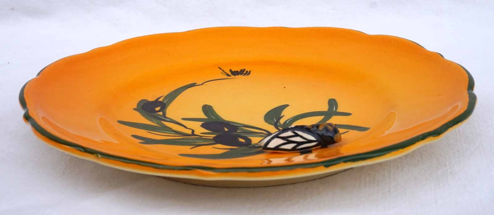 Vintage VALLAURIS French Cadida Olive Branch Plate Hand Painted Relief